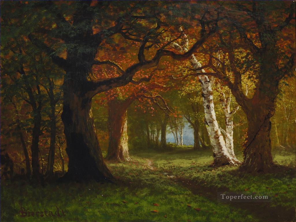 サラトガ近くの森 アメリカのアルバート・ビアシュタットの木の風景油絵